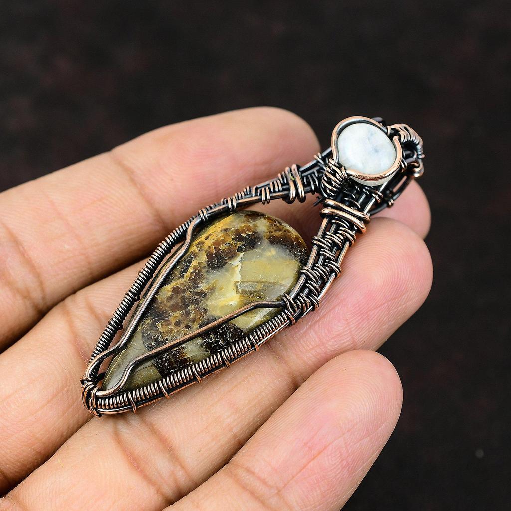 Септрианский медный кулон, медная проволока, обернутые ювелирные изделия, кулон с драгоценным камнем, Радуга, лунный камень, ювелирные изделия, подарок для матери, септические украшения для женщин