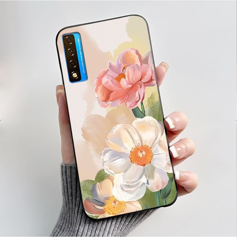 Printing Pattern Case For TCL 20 5G / 20S / 20L / 20L+ Soft Silicone Black Shell Cover Cute Flower Cartoon Casing