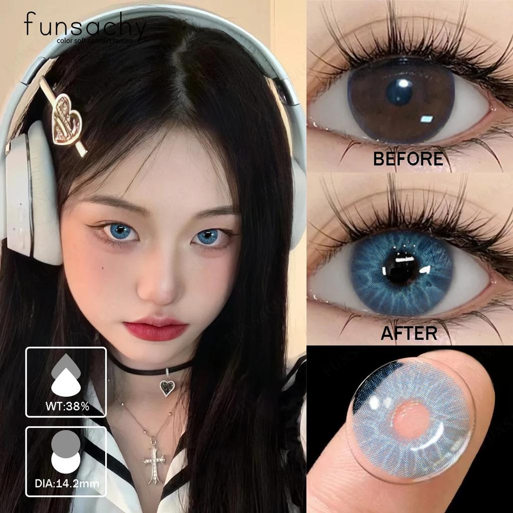 FUNSACHY 1 пара корейских линз, цветные контактные линзы, натуральные линзы для глаз, мягкие голубые линзы для зрачков, новые коричневые косметические средства, годовая цена