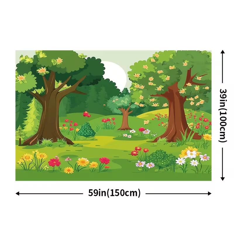 2D Flat Cartoon Spring Forest Backdrop Kids Photography Background