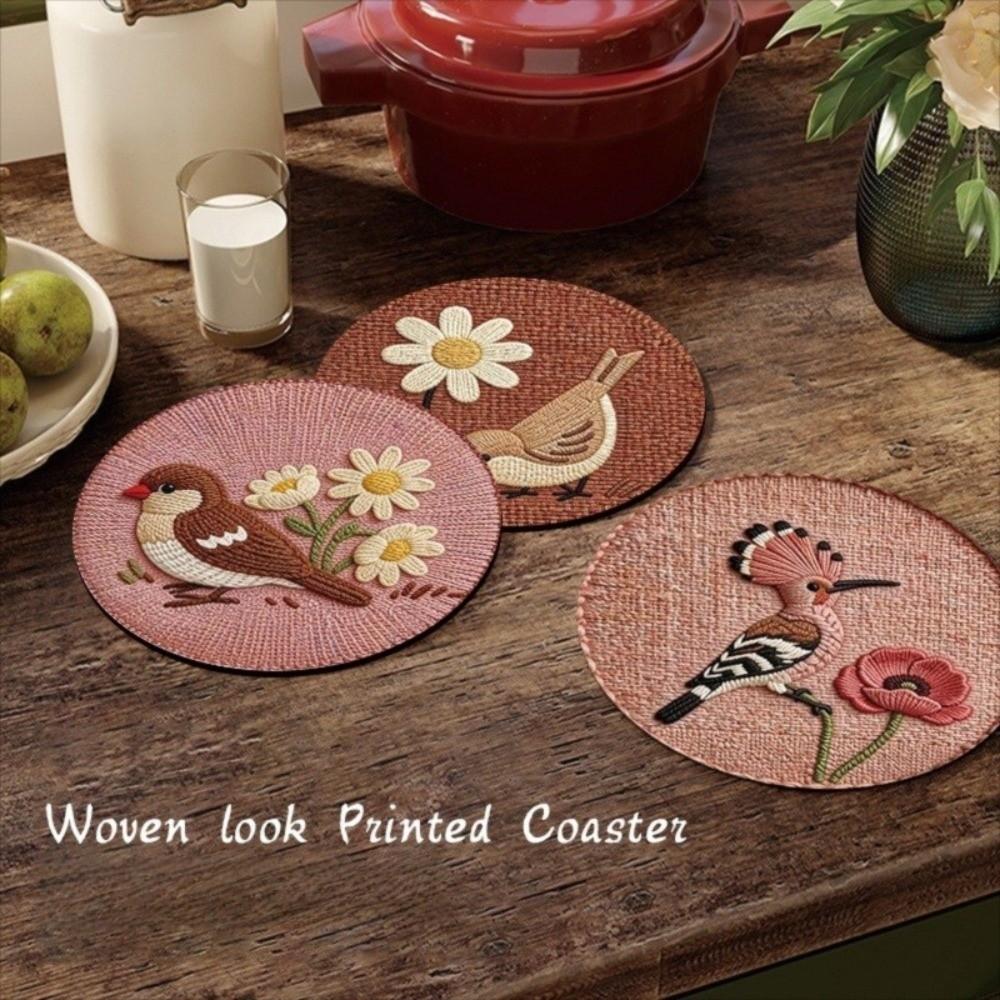 4Pcs/set Non-slip Round Placemat Imitation Woven Table Mat New Coffee Cup Mat