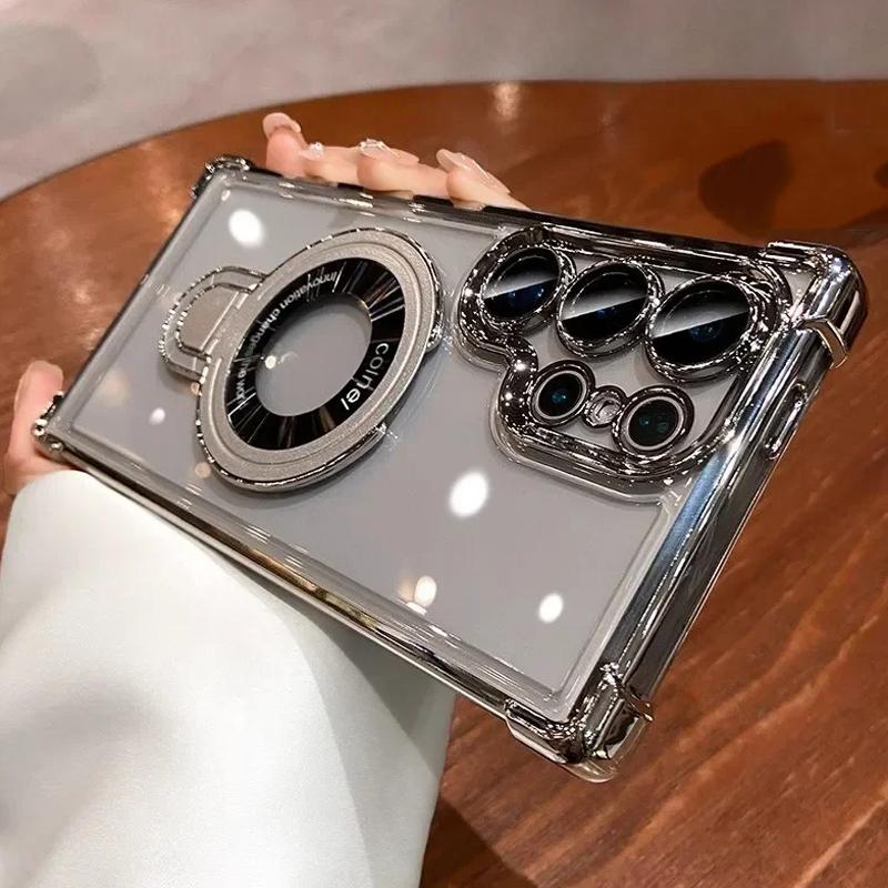 Luxury Plating Magnetic Bracket for Magsafe Clear Case for Samsung Galaxy S25 S24 Ultra S23 S22 S21 Plus With Holder Stand Phone Cover