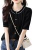 Blouse Summer Tops Short Sleeve Crew Neck Shirt Frill Collar Button Front Opening Top Stylish Feminine Clean Adult Casual OL Commuting [H. Zroy]