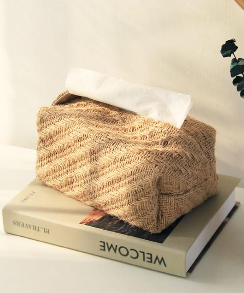 Tissue Case, Tissue Box, Tissue Cover, Cotton, Linen, Natural Fiber, Naturally Derived Plant Fiber, Cute, Stylish, Natural, Compact, Simple (Type D)