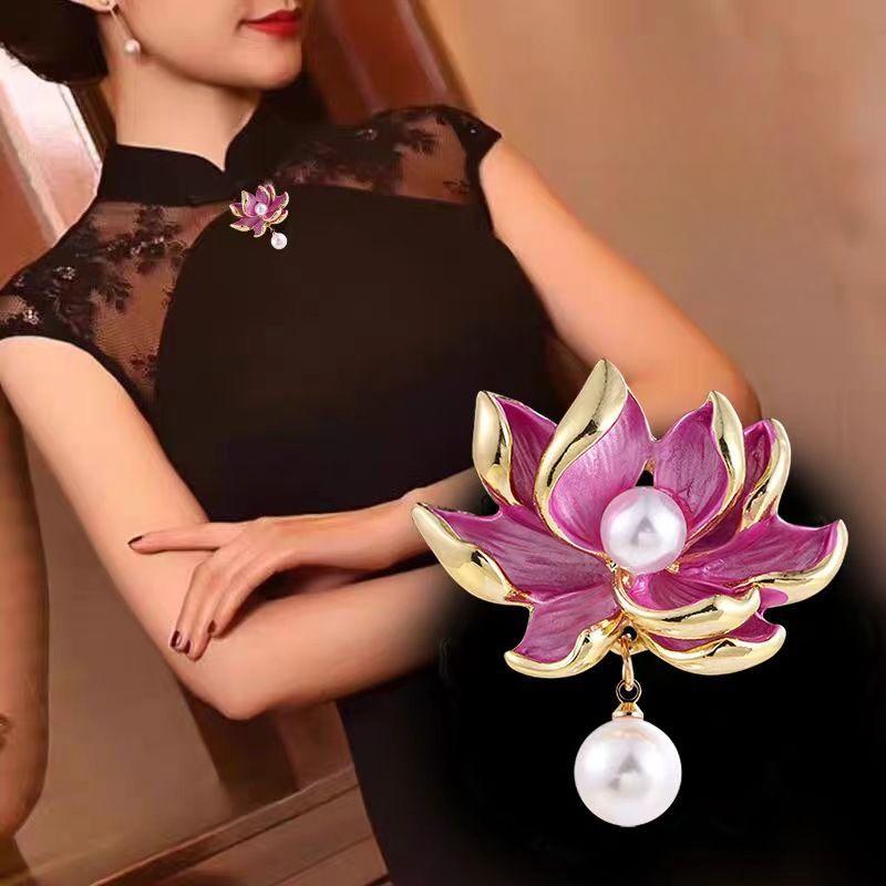 Брошь Лотос высокого класса в китайском стиле, женская брошь-булавка для чонсама, пуговица-пин для пиджака, элегантный и старинный стиль