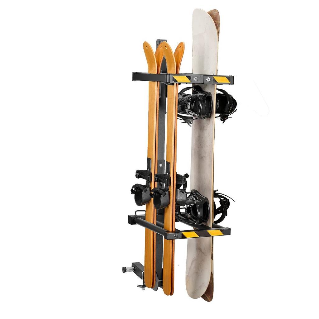 Folding Hitch Mounted Ski & Snowboard Rack, Fits 50 mm Receiver, Carries up to 6 Pairs of Skis or 4 Snowboards, Adjustable Hitch-Mounted Rack for Car