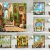 Home Wall Decor Shower Curtain 3D European Building Garden Flowers Patio Landscape Waterproof Polyester Bedroom Bathroom Curtain