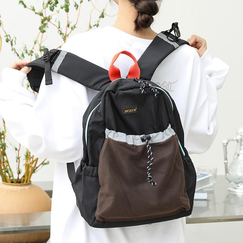 IELGY Korean Version of Casual Art Canvas Backpack, Nylon Contrasting Color Drawstring Fashion Oxford Cloth Backpack