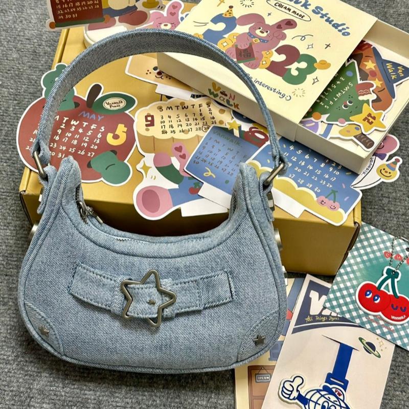 Модные женские сумки, холщовые сумки через плечо, женская сумка Y2K со звездным декором, винтажные кошельки-клатчи, повседневные женские сумки-хобо