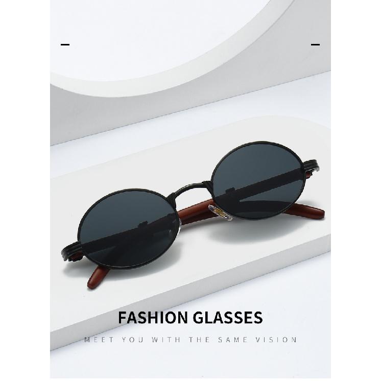 Retro-style sunglasses with a wood-grain finish, oval frame, for men and women