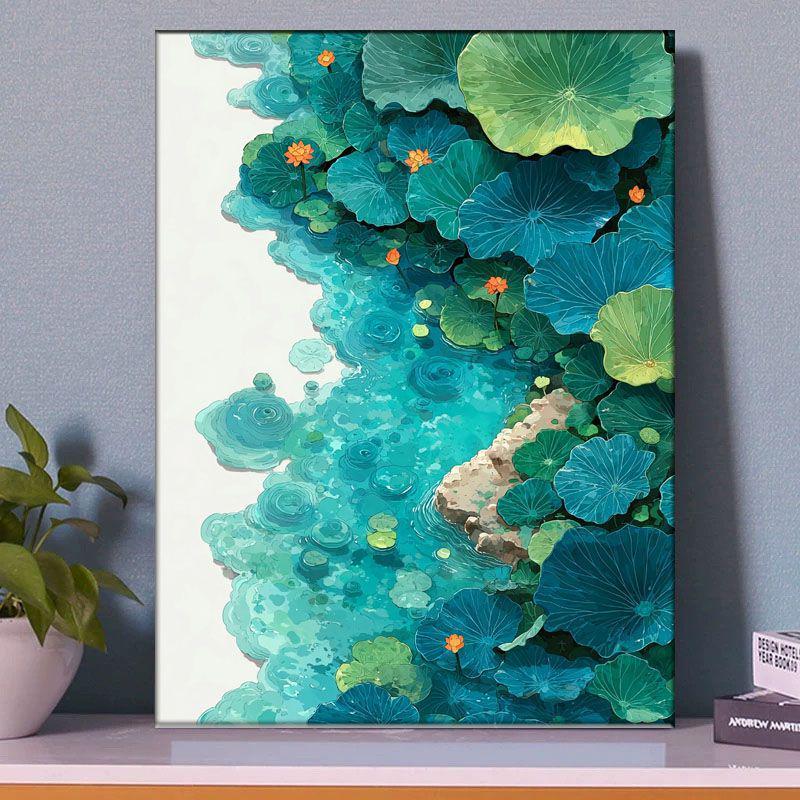 Цветок лотоса DIY Цифровая картина маслом - Китайский стиль, Ручная работа, Снятие стресса, Декоративное искусство для гостиной.