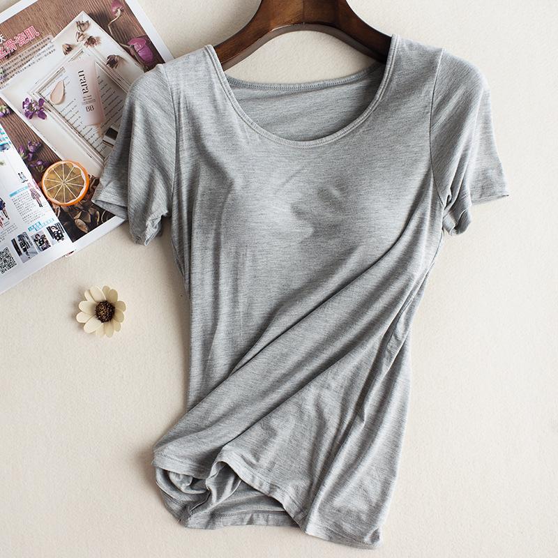 Спортивная футболка для йоги с короткими рукавами и встроенными подушечками — беспроводная, бюстгальтер не нужен — идеально подходит для лета и осени.