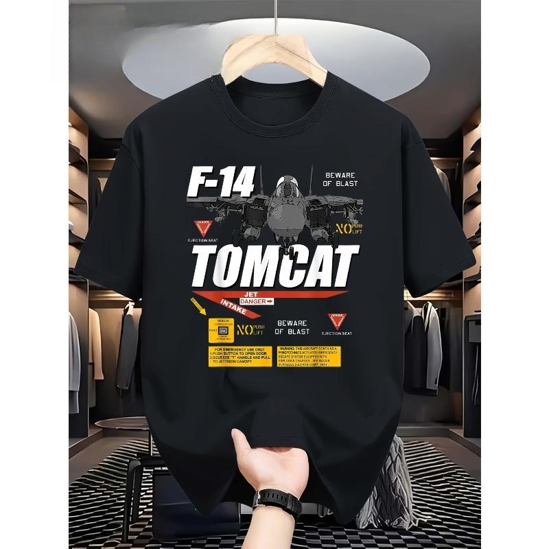 Европейский размер F-14 Tomcat Истребитель Паттерн Футболка - Плотная, Свободный крой Футболка, Смелый Дизайн Самолета - Повседневный Подарок для Авиационного Энтузиаста