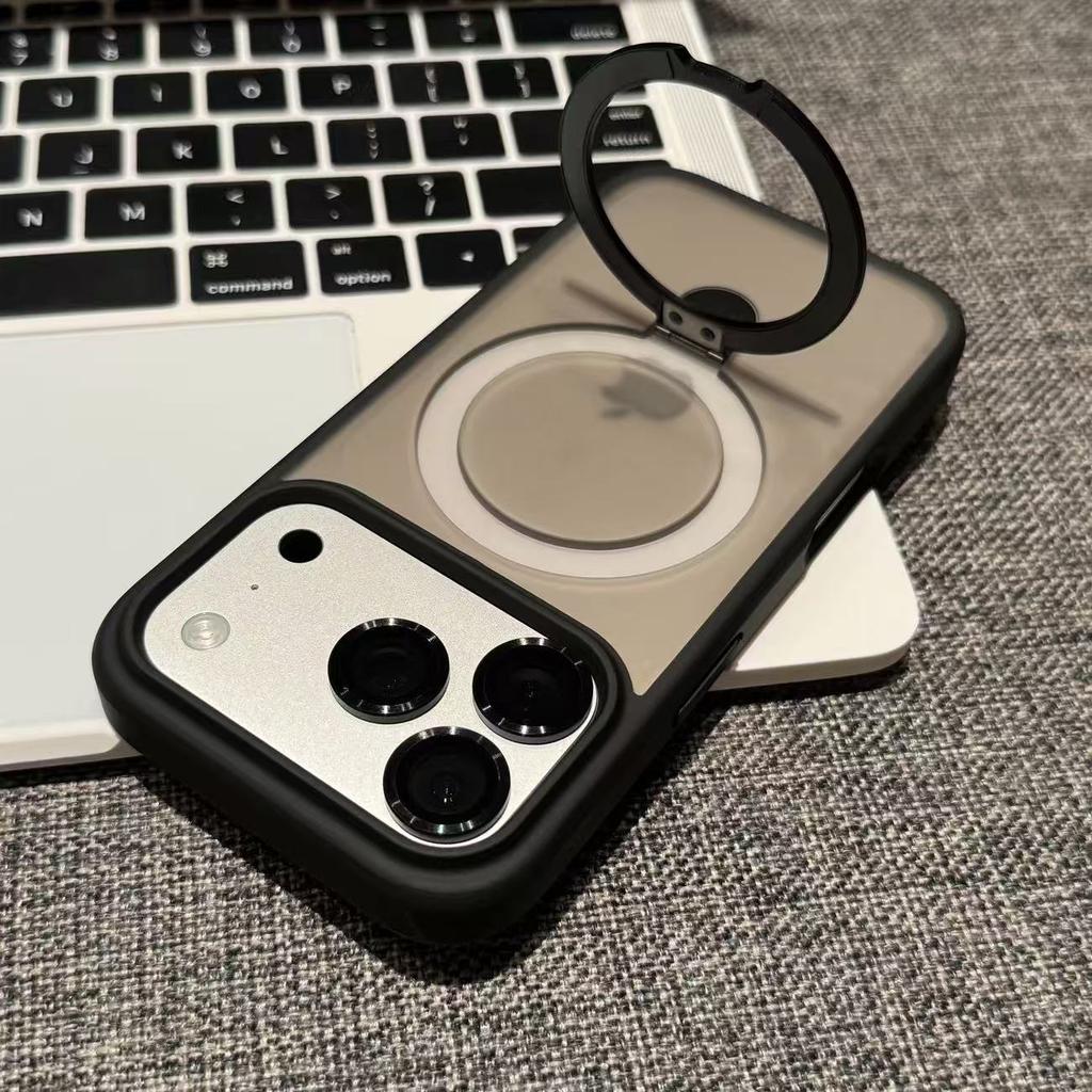 For Matte Metal Ring Stand Case for For Iphone 17 Air 16 1 14 Plus 13 12 11 Pro Max Lens Protect Magnetic Translucent Cover