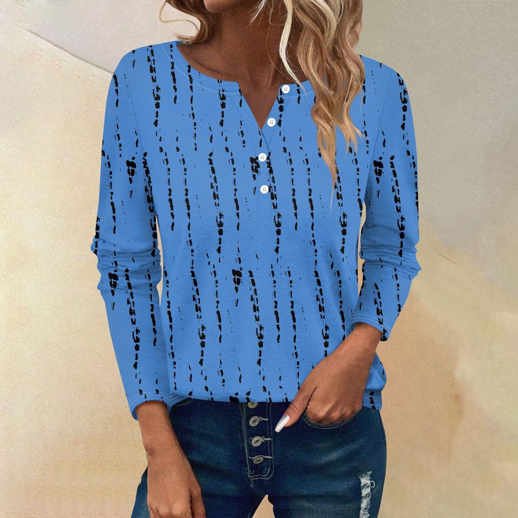 Женские футболки с длинным рукавом и пуговицами, повседневные туники с V-образным вырезом, женские повседневные топы