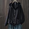 Women Oversized Thin Jacket Solid Color Loose Double Layered Cotton Shirt Cardigan Hooded Long Sleeve Lace Up Jackets