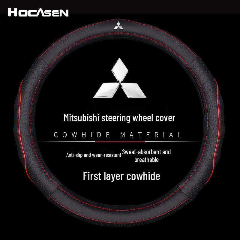Steering Wheel Cover: Genuine Leather for Mitsubishi Models 18-20, Compatible with ASX, Outlander, Eclipse Cross - All-Season Grip Cover