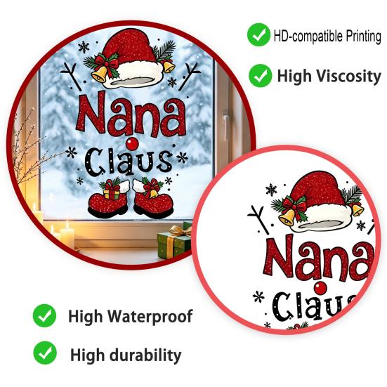 Съемные статические наклейки Nana Claus Наклейка на окно, Рождественская наклейка-прилипайка, Новогодние наклейки из ПВХ для дома, магазина, стеклянных дверей