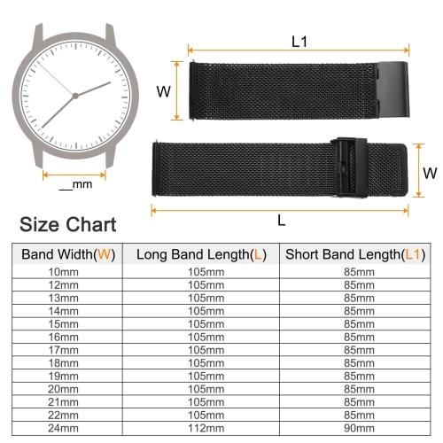 uxcell 316L Stainless Steel Mesh Watch Band, 24mm Quick Release Adjustable Metal Watch Strap for Men and Women, Black