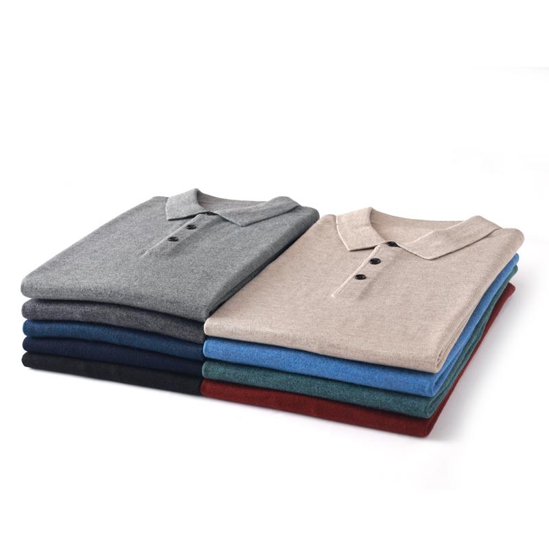 Мужской камвольный свитер с воротником-поло Qinghe, кашемир, 50% тутовый шелк, 50% шерсть, мужской осенне-зимний кашемир, мягкий и теплый