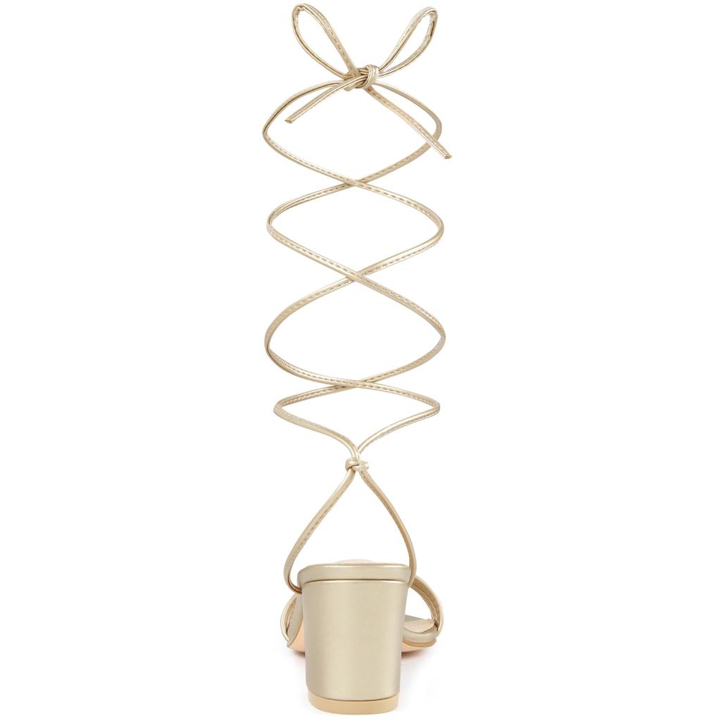 Allegra K Women's Sparkle Strap Lace-Up Block Heel Sandals, Gold, Size 24.0cm