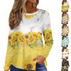 Футболка с пышным подолом на пуговицах, повседневный топ с длинным рукавом и круглым вырезом с цветочным принтом, женская одежда