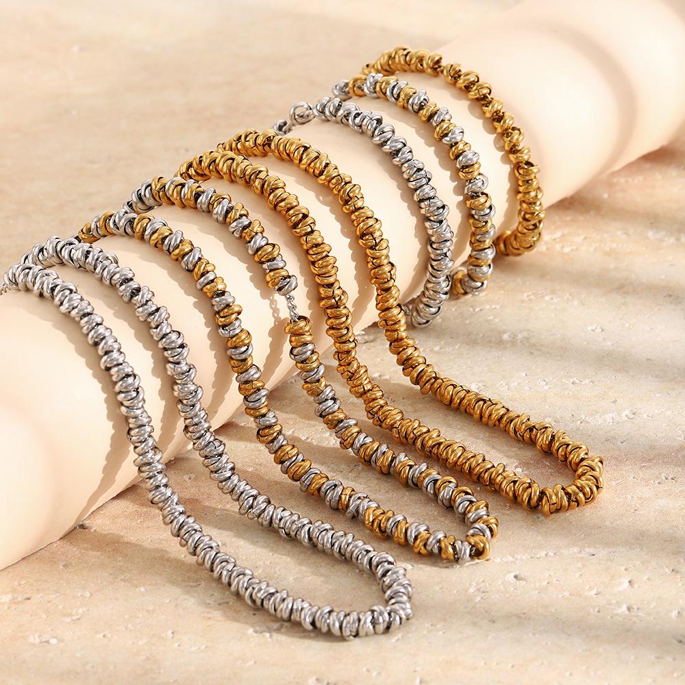 E.B.belle Retro Color Mixing Irregular Circular Bracelet Necklace 18K Gold Plated Stainless Steel Fashion Elegant Jewelry Sets