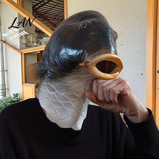 Realistic Herring Halloween Mask Funny Fish Head Mask, Latex Carp Cosplay Prop, Animal Unique Prank Gift for Adults Party Prank, Trick or Treat