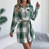 Women S Western Casual Color Block Plaid Mid Length Long Sleeve Shirt Dress