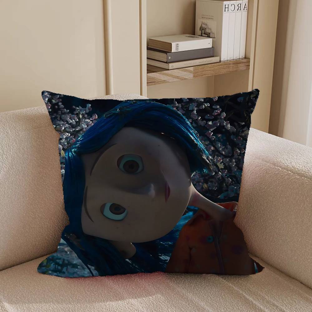 Съемная моющаяся наволочка с изображением Коралин из аниме – мягкий лен, подходит для всех сезонов.