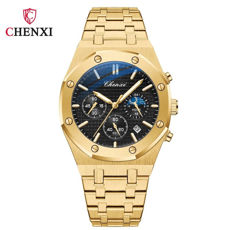 Chenxi Top Luxury Brand Auto Date Wristwatch Mens Sport Waterproof Multi Function Chronograph Stainless Steel Wristwatches