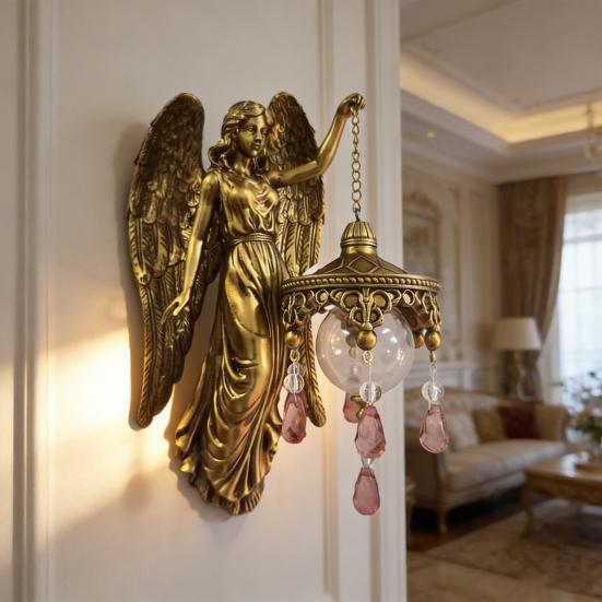 Винтажный настенный светильник Ангел Художественный для дома, офиса, гостиной, детской, спальни, Святой хранитель, статуэтка из смолы, настенный бра, декоративный ночник