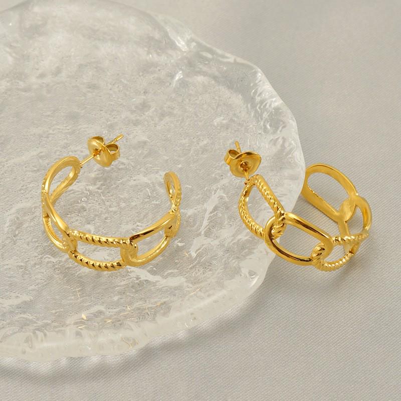 Европейская и американская мода 18-каратное золото титановая сталь геометрические полые серьги-гвоздики для женщин - не тускнеющая ювелирная нержавеющая сталь.