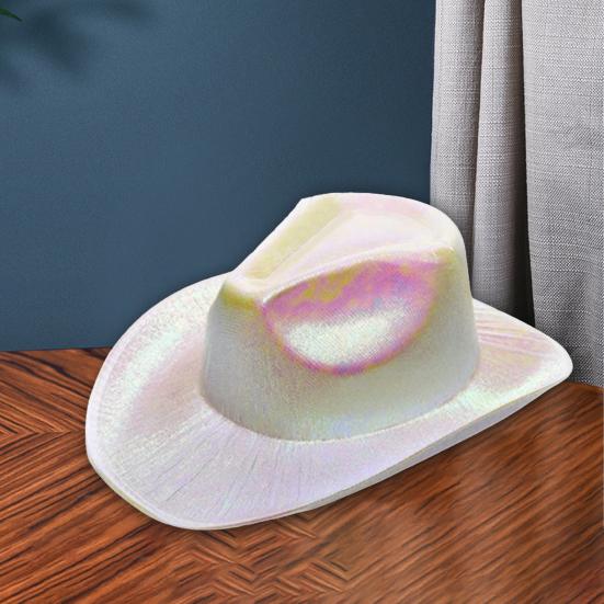 Women Party  Hat Bright Color Concave Top Wide Brim Glossy Surface Cosplay Dress-up Costume Dance Show Props Western Cowboy Hat Headwear