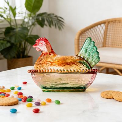 Стеклянная конфетница Yousheng в форме курицы, блюдо для десертов "Курица на гнезде" с крышкой, забавная миска для закусок, фруктов, салатов, декор для домашнего стола