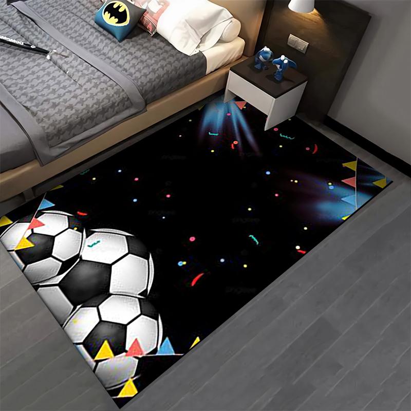 Soccer-Themed Carpet with Colorful Triangles and Black Background Suitable for use as an anti-slip for living room bedroom sofas