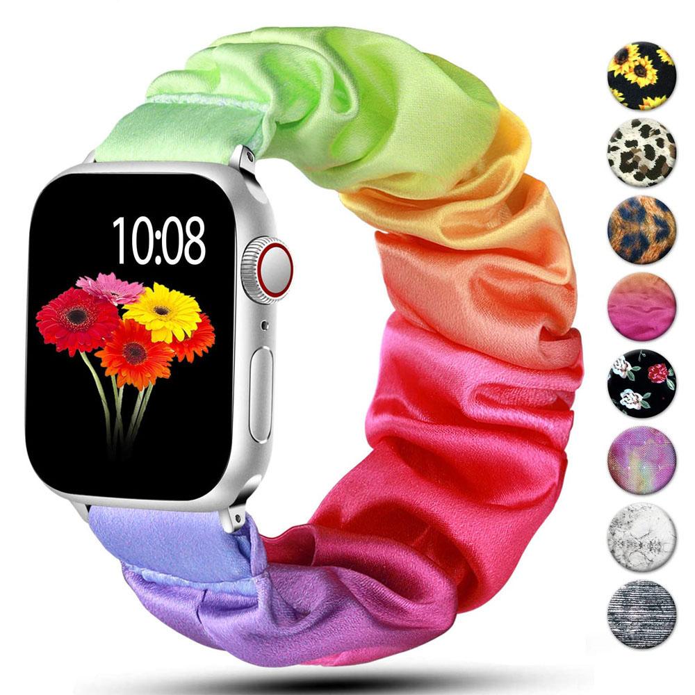 Ремешок-скранчл для Apple watch band 44мм 40мм 41мм 45мм 38 42мм 49мм Эластичный нейлоновый браслет iWatch series 3 6 se 7 8 9 ultra 2