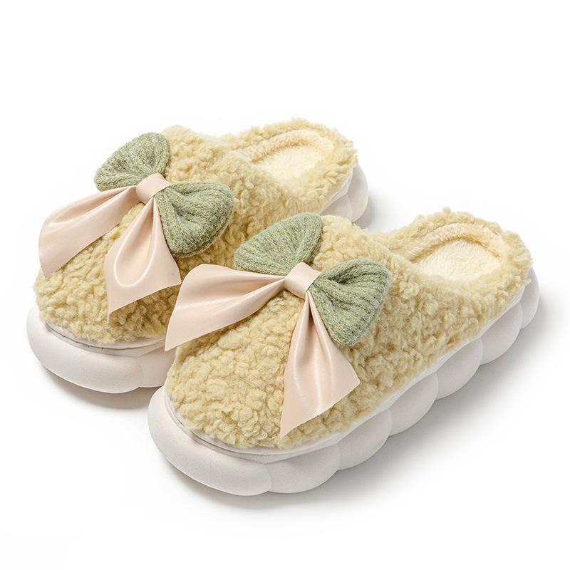 2025 бантик хлопковые тапочки осень и зима толстая подошва домашние легкие плюшевые теплые шерстяные туфли