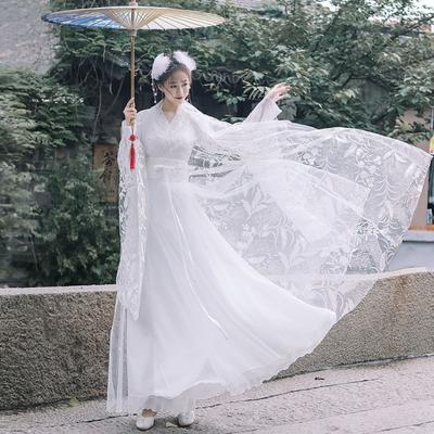 Китайский женский костюм Hanfu Платье Фея Белый повседневный костюм