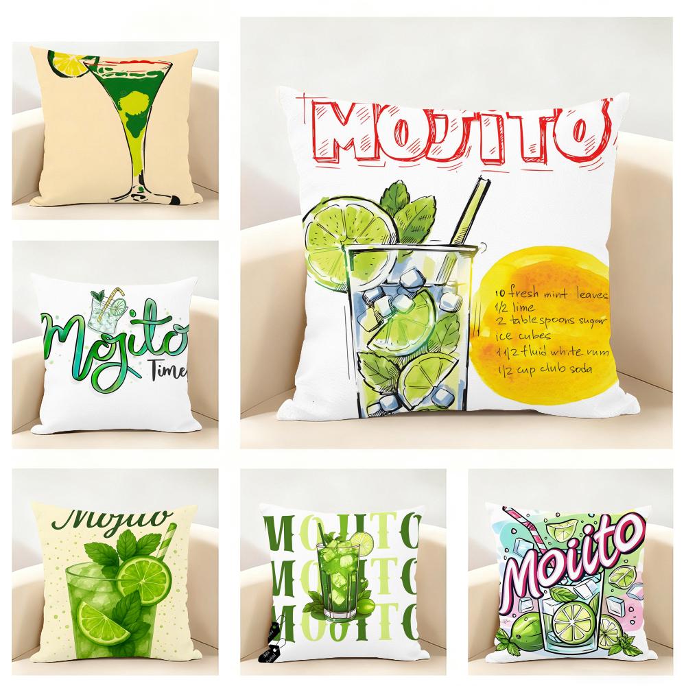 Fresh Tropical Art MMojito CCocktailS Cushion Cover Linen Pillowcase Soft for Sofa Bed Home Room Decor