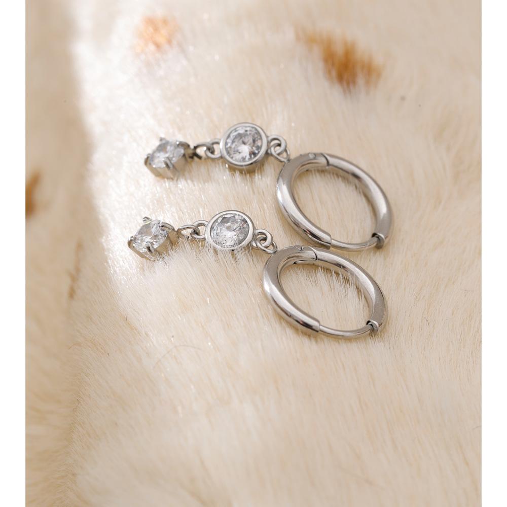 Yhpup Delicate Cubic Zirconia Drop Hoop Earrings 16K PVD Plated Stainless Steel Charm High Quality Party Jewelry Recommend
