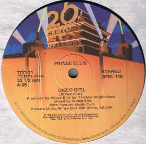 12-дюймовая пластинка PRINCE ELLIS Disco Girl TCD71 20TH CENTURY F 1979 US SoulFunk Б/у