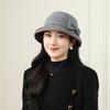 Temperament Fine Plaid Bow Bucket Hat Women's Autumn and Winter Versatile Face Small Elegant Woolen Basin Hat