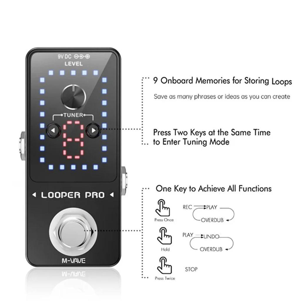 Педаль гитарных эффектов M-VAVE Looper Pro 9 Loops 40-минутная станция записи Loop