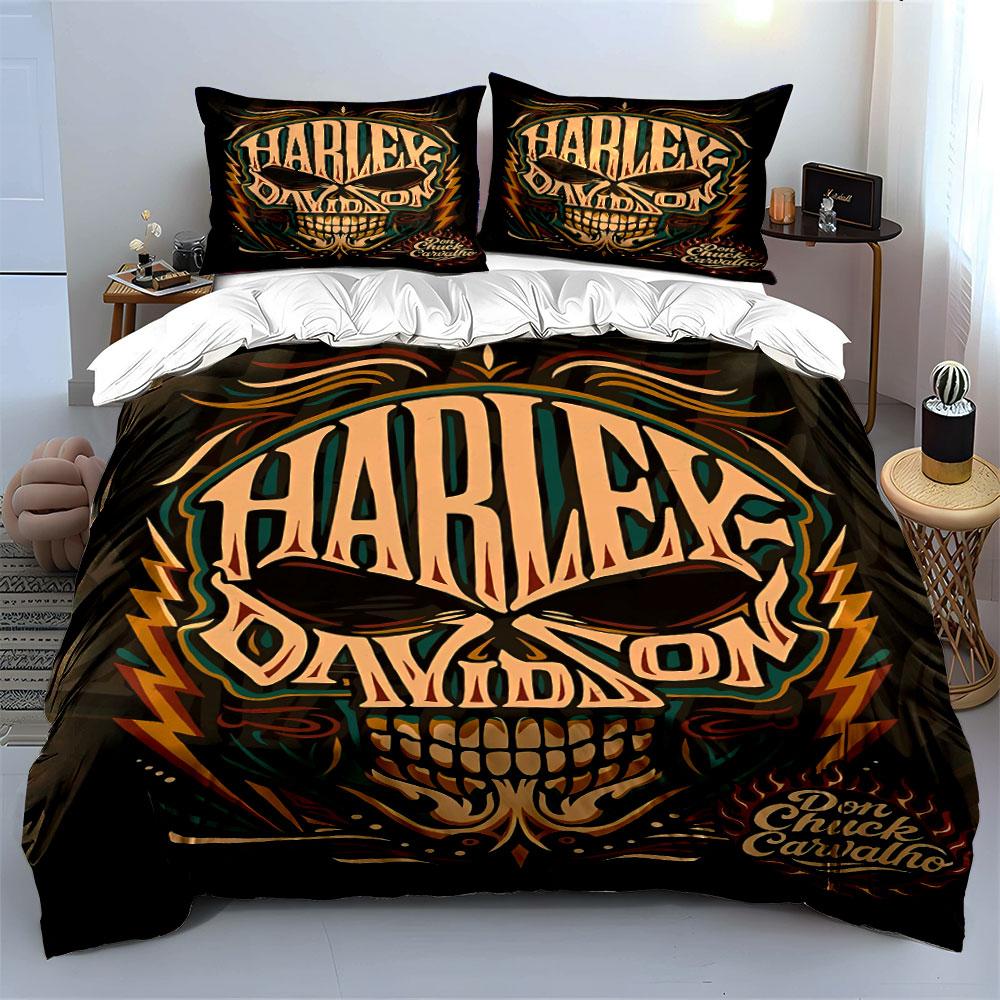 Череп, пламя, логотип Harley-Davidson. Комплекты постельного белья Комплекты пододеяльников Пододеяльники Наволочки(1 * Пододеяльник 2 * Наволочки без одеяла)
