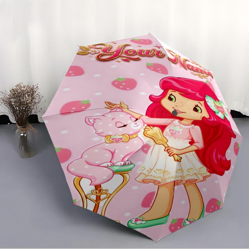 Personalized Name Princess Strawberry Print Umbrella, UV Shielding. It Has Eight Sturdy Ribs for Outdoor Use And Perfect As a Holiday Gift