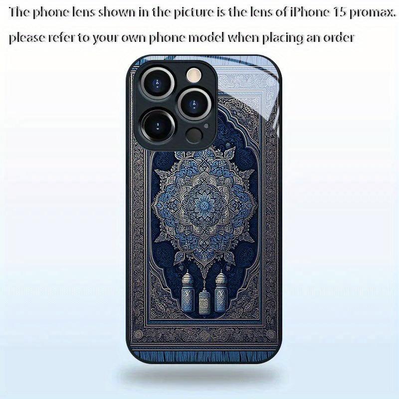 Стеклянный чехол для телефона с узором синего ковра, подходит для iPhone 17 16 15 14 13 12 11 Pro/Max/Plus, противоударная задняя крышка