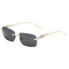 Rimless Rectangle Vintage Sunglasses For Women Men Metal Leopard Head Eyewear Frameless Tinted Sun Glasses Shades