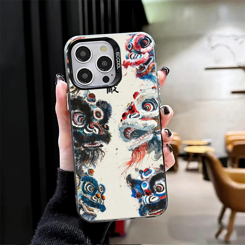 Мягкий чехол для телефона с рисунком «Танец льва» в стиле акварели для iPhone 15 16 17 Pro Max 17Air 16E 14 Plus 13 12 Mini Ударопрочный чехол Задняя панель