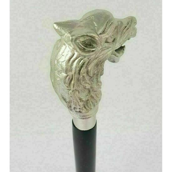 Деревянная трость-трость с ручкой из старинной латунной головы волка, винтажный стиль